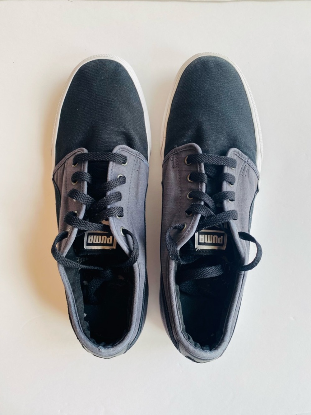Puma Black and Gray Low-Top Canvas Sneakers